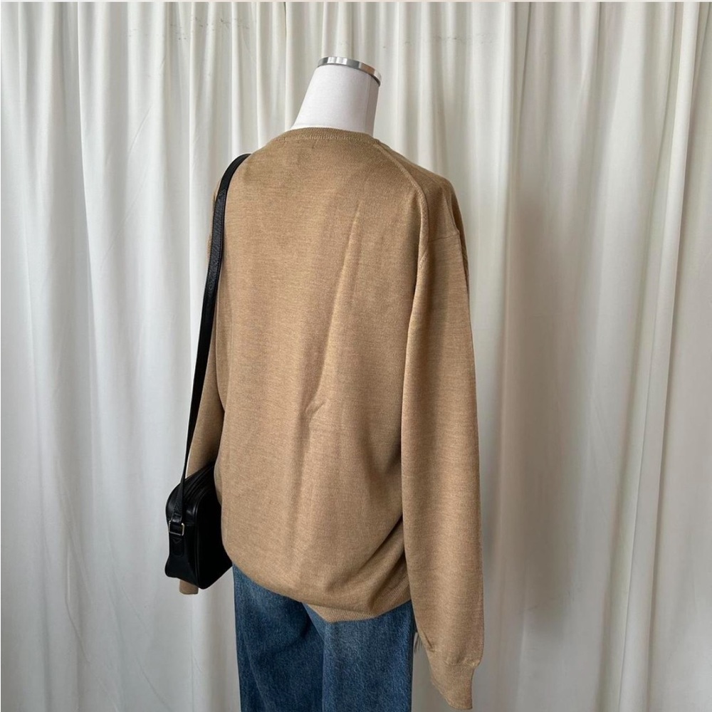 1990s Vintage Grant Thomas V neck sweater 100% Extra Fine Merino Wool Tan. - Picture 7 of 8